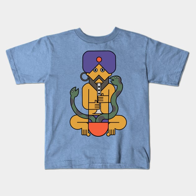 El Fakir - Retro Snake Charmer Illustration Design Kids T-Shirt by DankFutura